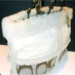 AUTHENTIC/RARE/VINTAGE COACH WOMEN'S WHITE
LEATHER SHEARLING TOTE/SHOULDER BAG